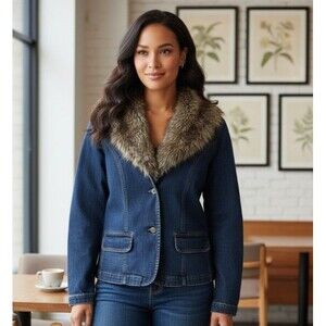 Lane Bryant Venezia Denim Jacket NWT 14/16 Faux Fur Collar Plus Size Jean Coat